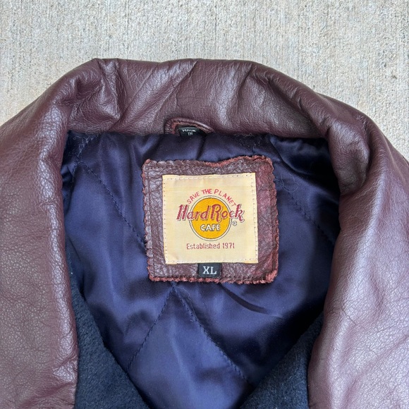 Vintage 90s Hard Rock Cafe London Wool Leather Varsity Jacket Love All Serve - Picture 4 of 12